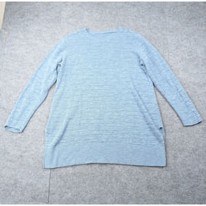 Eileen Fisher Sweater Womens Large Blue Organic Linen Cotton Knit Tunic Coastal